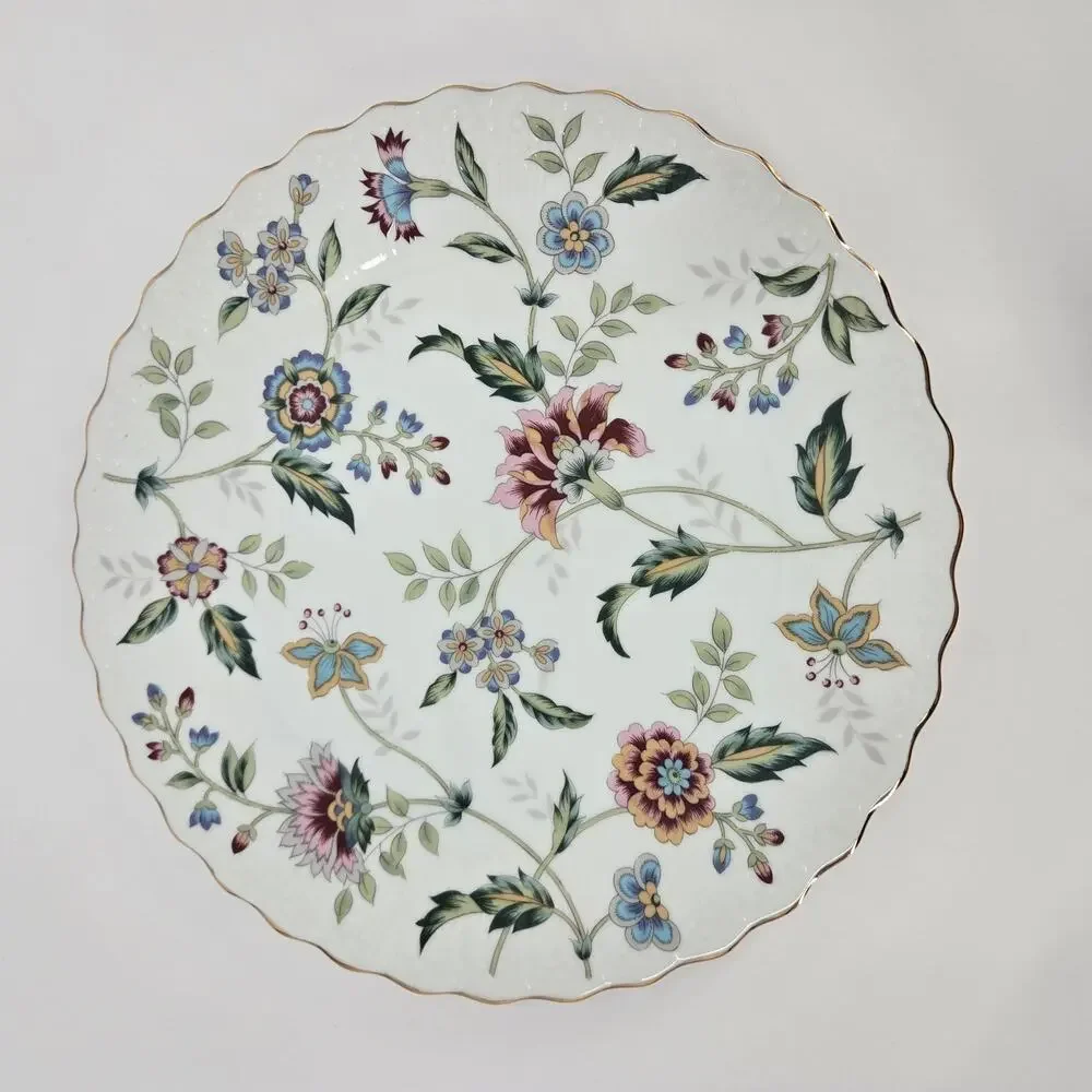Vintage Andrea by Sadek porcelain cake plate floral gold scalloped edge Japan